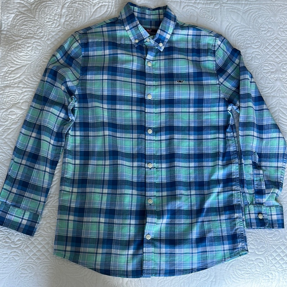 Vineyard Vines Blue and Green Casual Button Down Shirt